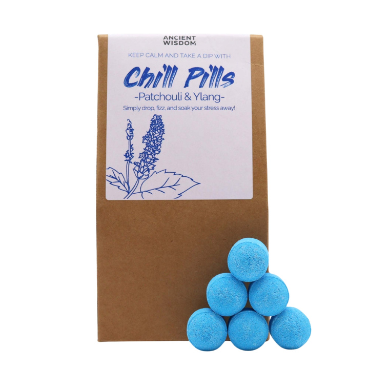 Chill Pills Badbomber Ylang & Patchouli 350g i gruppen Hud & Kropp / Bad & Spa / Badbomber & Badskum hos Rawfoodshop Scandinavia AB (CHILLP-09)