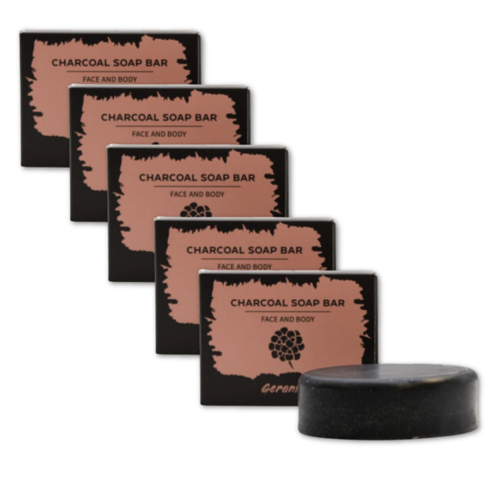 Geranium Tvål Aktivt Kol 85g x 5 st i gruppen Hud & Kropp / Ansikte / Rengöring hos Rawfoodshop Scandinavia AB (CHSBUL-02-SET5)