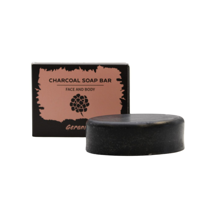 Geranium Tvål Aktivt Kol 85g i gruppen Hud & Kropp / Ansikte / Rengöring hos Rawfoodshop Scandinavia AB (CHSBUL-02)