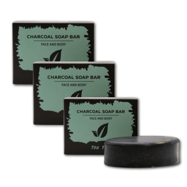 Tea Tree Tvål Aktivt Kol 85g x 3 st i gruppen Hud & Kropp / Ansikte / Rengöring hos Rawfoodshop Scandinavia AB (CHSBUL-04-SET3)