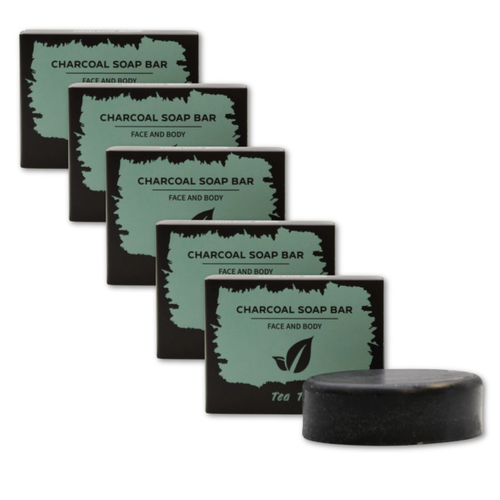 Tea Tree Tvål Aktivt Kol 85g x 5 st i gruppen Hud & Kropp / Ansikte / Rengöring hos Rawfoodshop Scandinavia AB (CHSBUL-04-SET5)