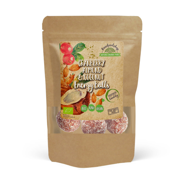 Tranbär Mandel Kokos Energibollar EKO 100g i gruppen Råvaror & Dryck / Skafferiet / Kakor & Kex hos Rawfoodshop Scandinavia AB (CRANCO3-100)