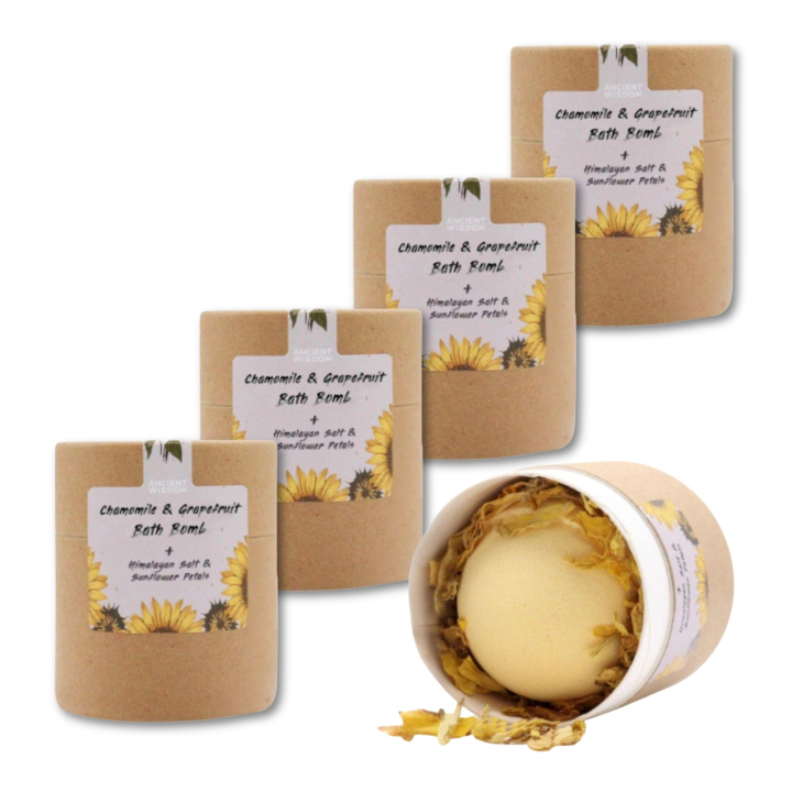 Badbomb Kamomill & Grapefrukt 170g x 5 st i gruppen Hud & Kropp / Bad & Spa / Badbomber & Badskum hos Rawfoodshop Scandinavia AB (EBBSUL04-SET5)