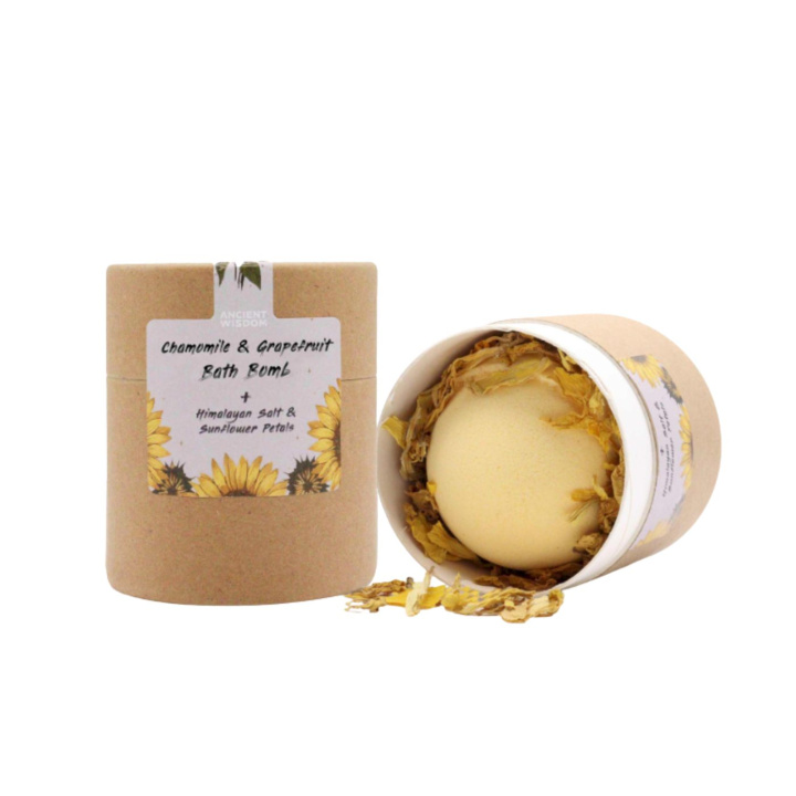 Badbomb Kamomill & Grapefrukt 170g i gruppen Hud & Kropp / Bad & Spa / Badbomber & Badskum hos Rawfoodshop Scandinavia AB (EBBSUL04)