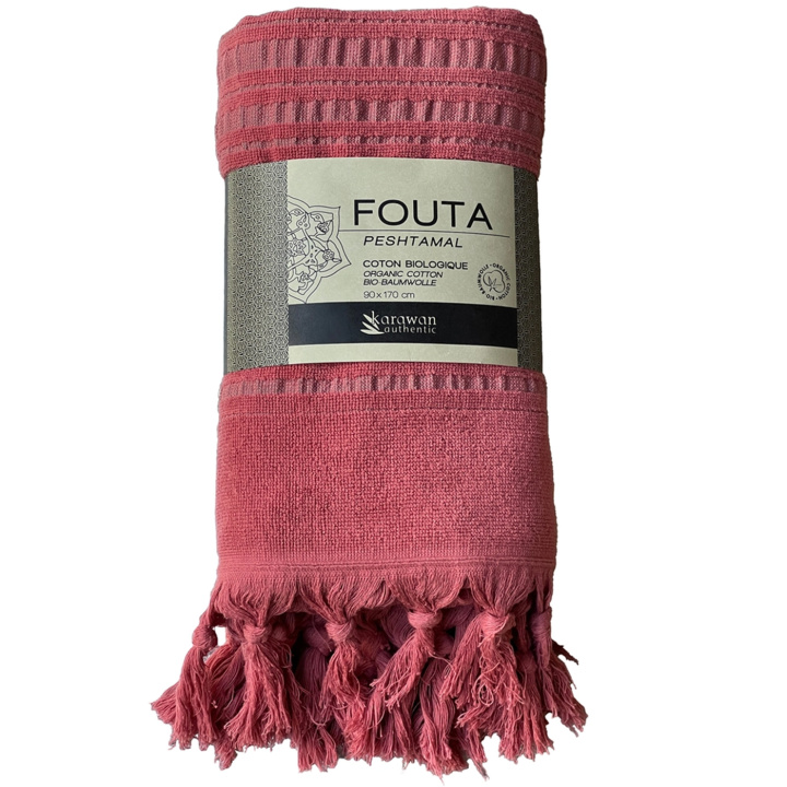 Fouta Roströd i Ekologisk Bomull 90x170cm i gruppen Hud & Kropp / Bad & Spa / Handdukar hos Rawfoodshop Scandinavia AB (KFO9JASP)