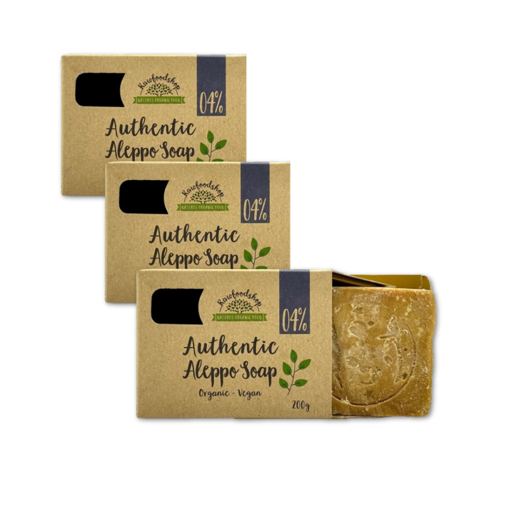 Aleppotvål Lagerbärsolja 4% EKO 200g x 3 st i gruppen Hud & Kropp / Kropp / Duschtvål hos Rawfoodshop Scandinavia AB (KNNBEC1-SET3)