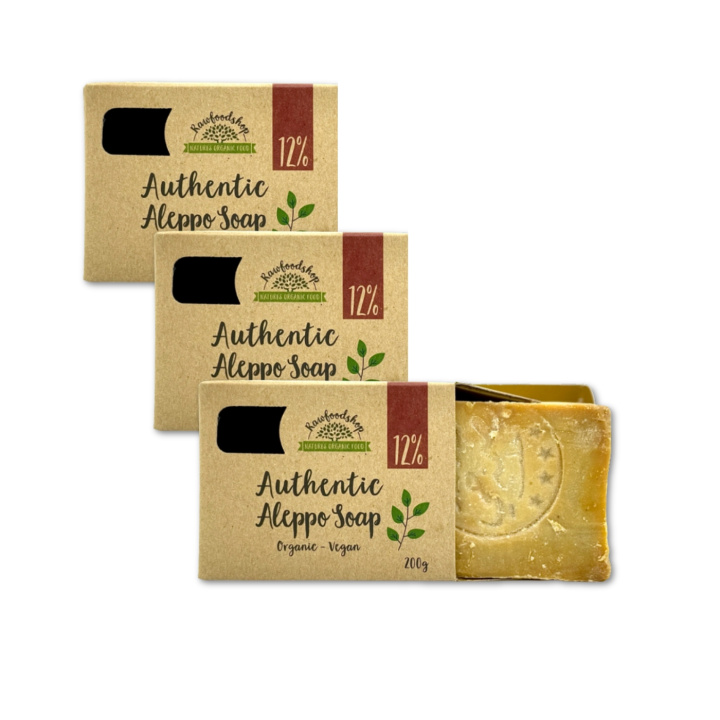 Aleppotvål Lagerbärsolja 12% EKO 200g x 3 st i gruppen DEAL 40% B2B hos Rawfoodshop Scandinavia AB (KNNBEC2-SET3)