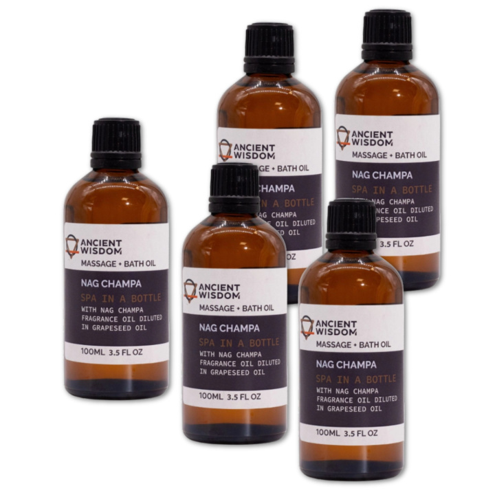 Nag Champa Massageolja 100ml x 5 paket i gruppen Hud & Kropp / Kropp / Massageolja hos Rawfoodshop Scandinavia AB (MOLUL-15-SET5)