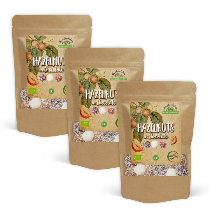 Hasselnötter Mörk, Vit och Ljus Choklad EKO 200g x 3 paket i gruppen Råvaror & Dryck / Nötter / Hasselnötter hos Rawfoodshop Scandinavia AB (NOICHOCOTRIO5-SET3)
