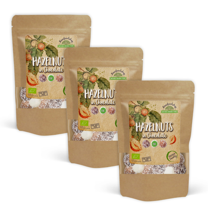 Hasselnötter Mörk, Vit och Ljus Choklad EKO 200g x 3 paket i gruppen Råvaror & Dryck / Nötter / Hasselnötter hos Rawfoodshop Scandinavia AB (NOICHOCOTRIO5-SET3)