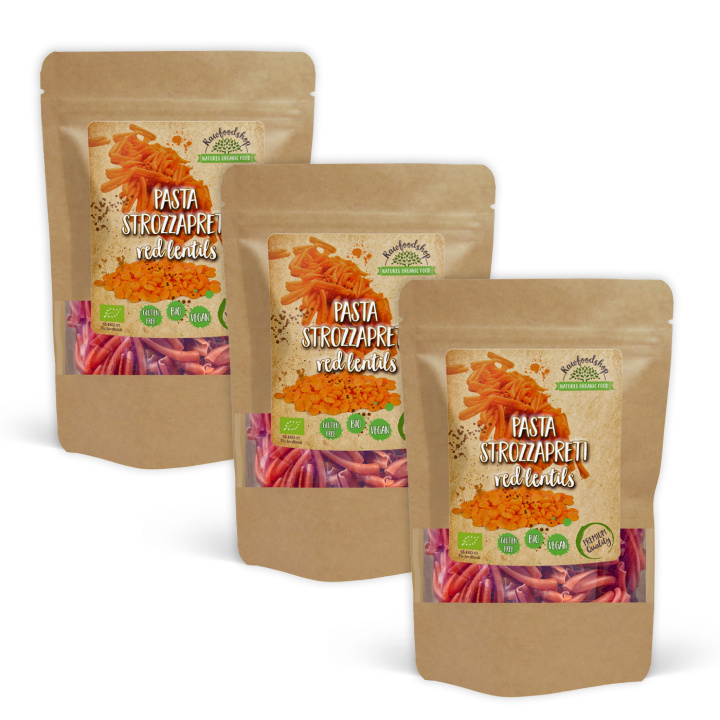 Pasta Strozzapreti Röda linser EKO 250g x 3 paket i gruppen Råvaror & Dryck / Skafferiet / Pasta & Nudlar hos Rawfoodshop Scandinavia AB (P22269-SET3)