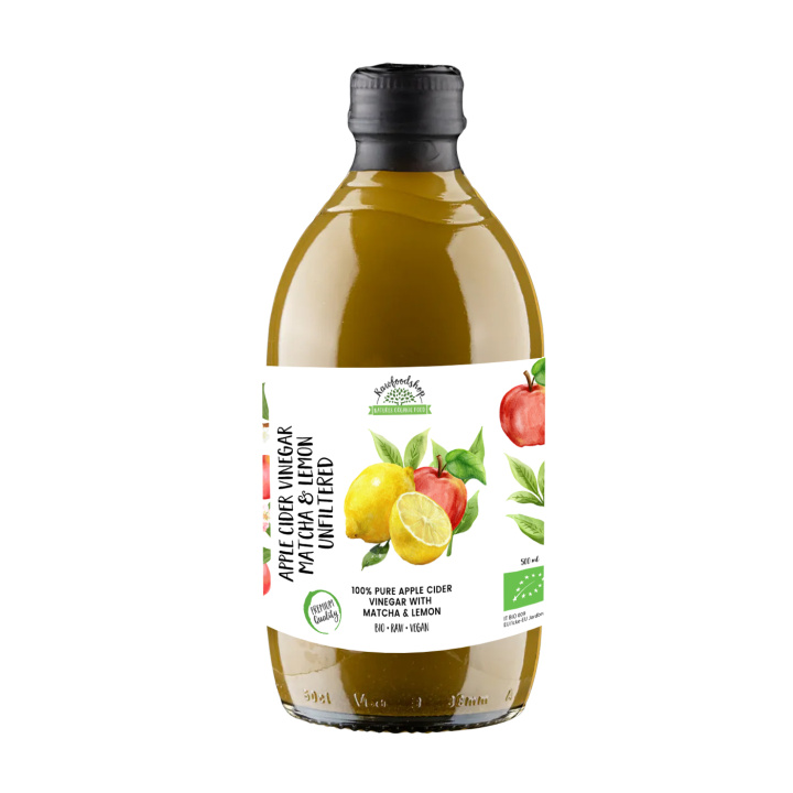 Äppelcidervinäger Matcha & Citron Ofiltrerad RAW EKO 500 ml i gruppen Råvaror & Dryck / Skafferiet / Smaksättning / Vinäger hos Rawfoodshop Scandinavia AB (PFAPMSY050006)