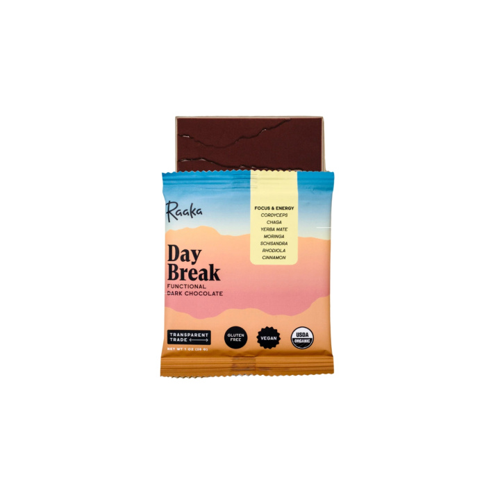 Choklad Day Break Focus & Energy 63% EKO 28g i gruppen Råvaror & Dryck / Godis & Choklad / Choklad & Bars hos Rawfoodshop Scandinavia AB (RAA-1400)