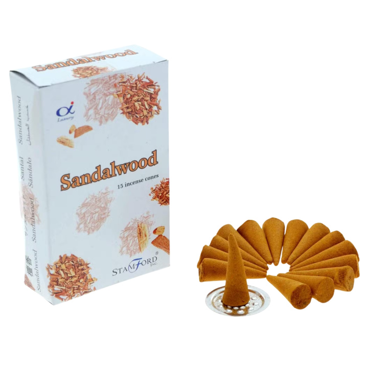 Rökelsekoner Sandalwood 15st i gruppen Hem & Själ / Stämning & doft / Rökelse hos Rawfoodshop Scandinavia AB (STAMC-04)